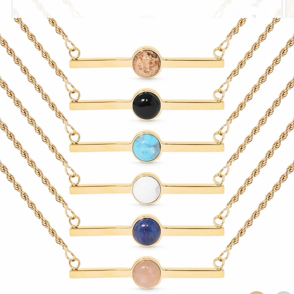 18K Gold PVD Stainless Steel Semi Precious Natural Stone Bar Necklace NWT